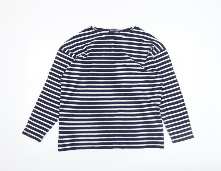 Compagnie de l’Atlantique Women Blue Striped Long Sleeve Cotton Top 2XL
