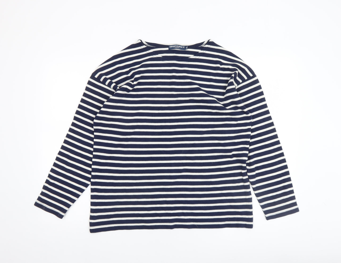 Compagnie de l’Atlantique Women Blue Striped Long Sleeve Cotton Top 2XL