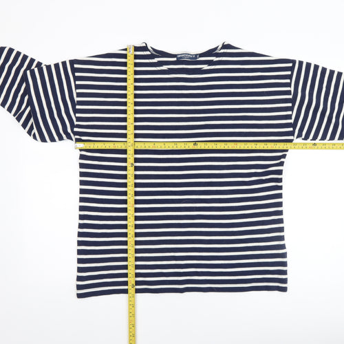 Compagnie de l’Atlantique Women Blue Striped Long Sleeve Cotton Top 2XL