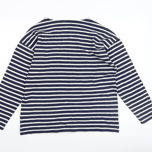 Compagnie de l’Atlantique Women Blue Striped Long Sleeve Cotton Top 2XL