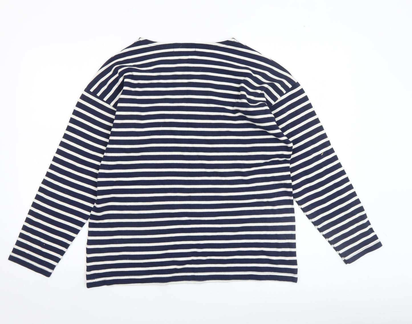 Compagnie de l’Atlantique Women Blue Striped Long Sleeve Cotton Top 2XL