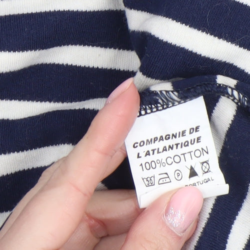 Compagnie de l’Atlantique Women Blue Striped Long Sleeve Cotton Top 2XL
