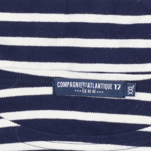 Compagnie de l’Atlantique Women Blue Striped Long Sleeve Cotton Top 2XL