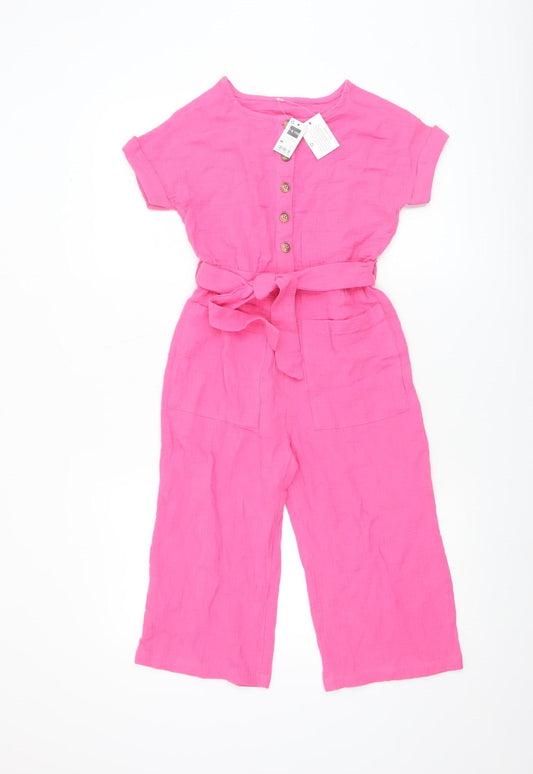Dunnes Stores Girls Pink Cotton Belted Jumpsuit 7-8 Years