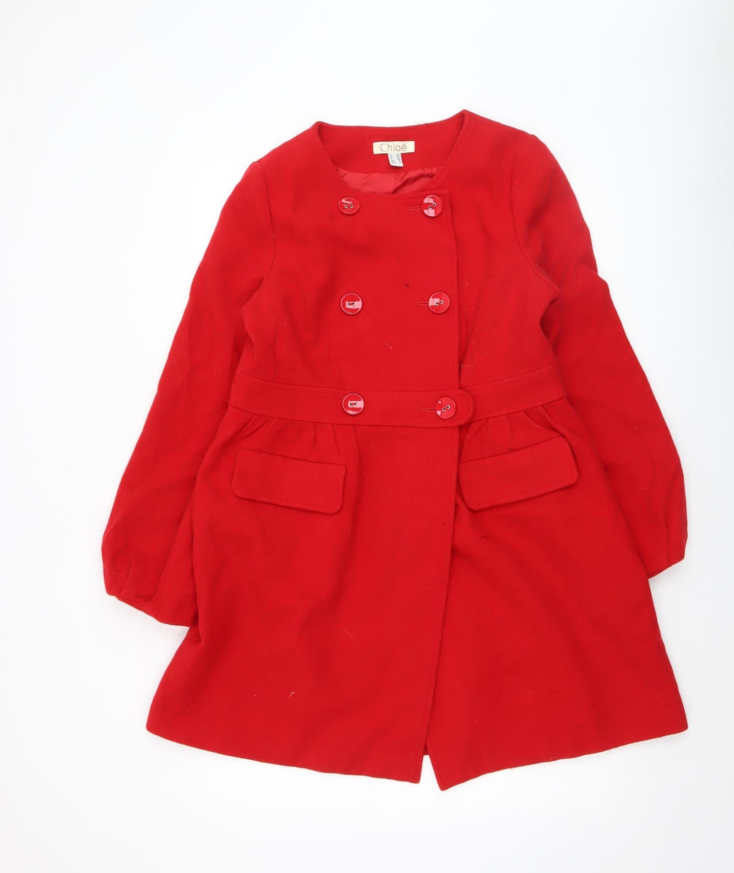 Chloé Women's Red Wool Blend Belted Double-Breasted Coat Size 8