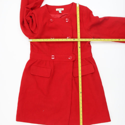Chloé Women's Red Wool Blend Belted Double-Breasted Coat Size 8