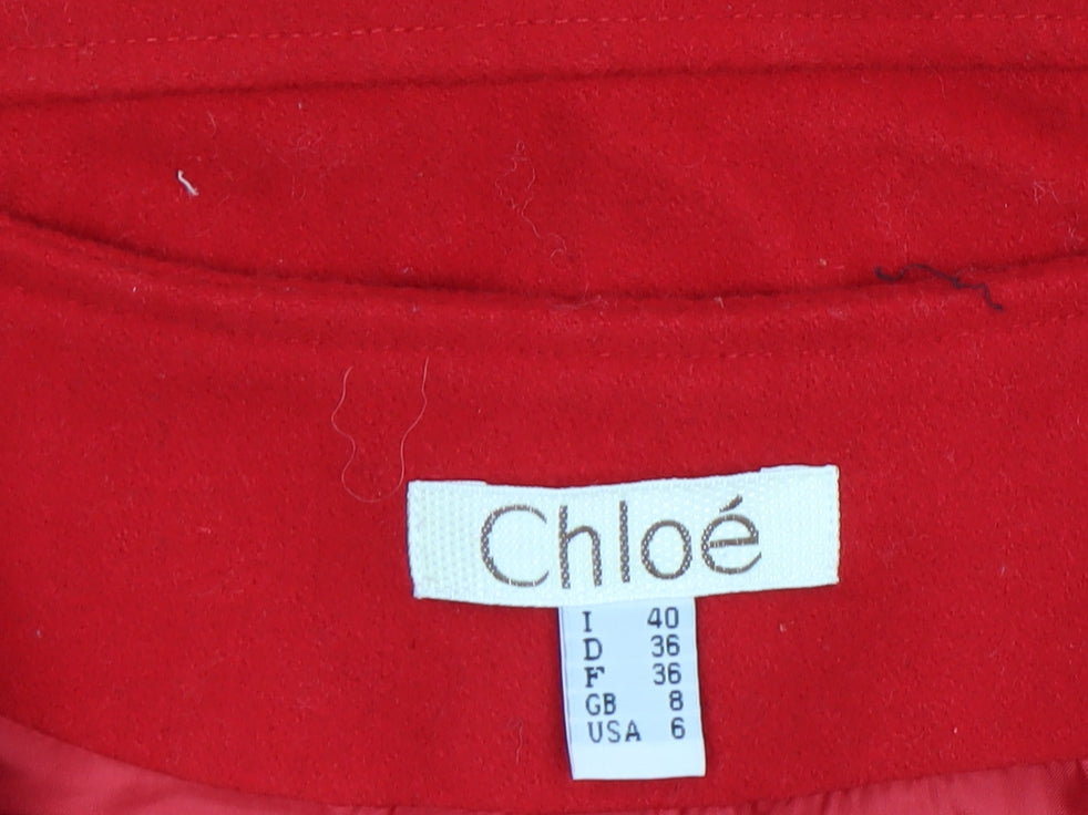 Chloé Women's Red Wool Blend Belted Double-Breasted Coat Size 8