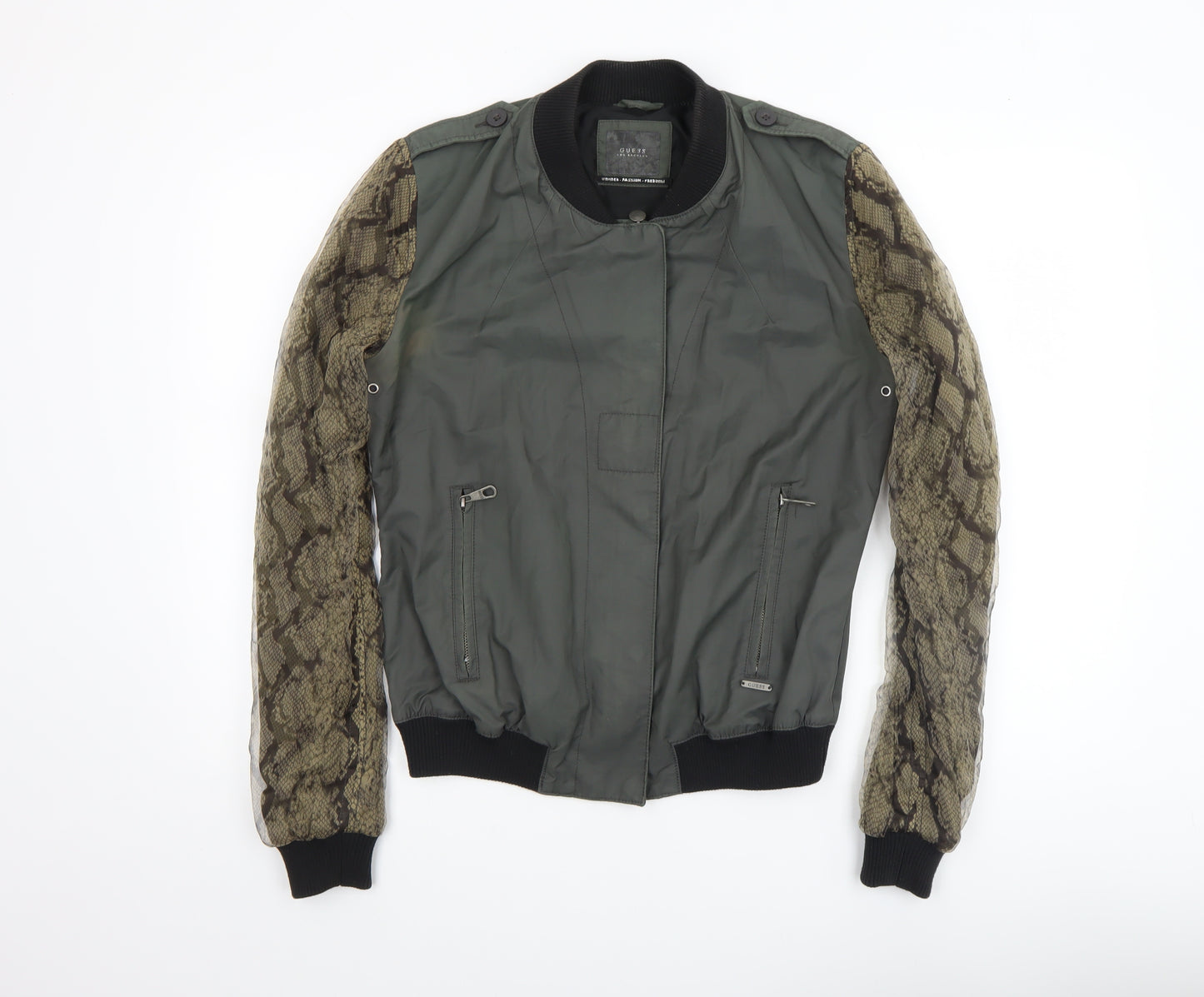 Guess Womens Green Snake Print Bomber Jacket Size 8