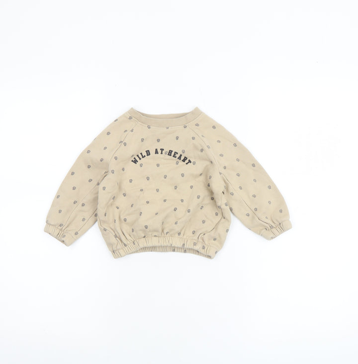 Dunnes Stores Unisex Beige 'Wild At Heart' Long Sleeve Pullover T-Shirt 9-12 Months