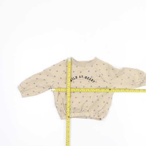 Dunnes Stores Unisex Beige 'Wild At Heart' Long Sleeve Pullover T-Shirt 9-12 Months