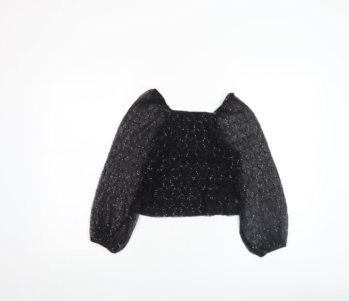 Angel & Rocket Girls Black Sequin Mesh Cropped Blouse 7 Years Partywear