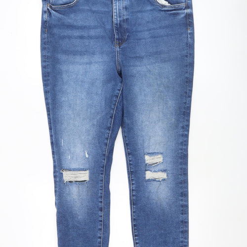 H&M Womens Blue Skinny Jeans Size 14 Distressed Stretch Denim