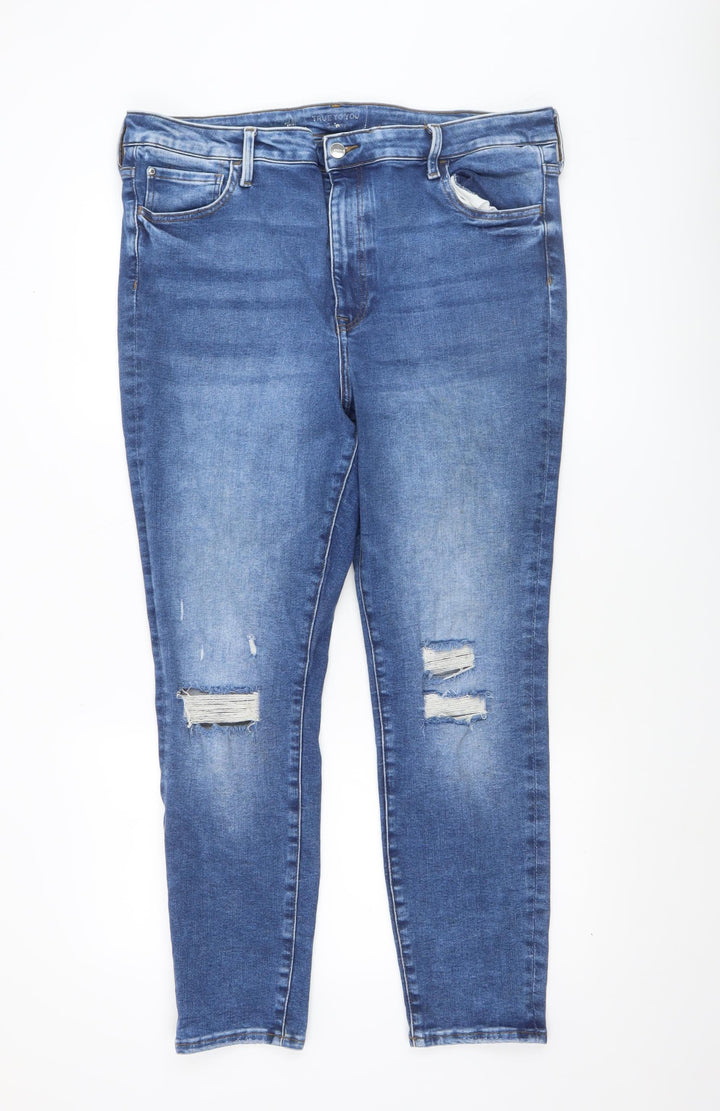 H&M Womens Blue Skinny Jeans Size 14 Distressed Stretch Denim