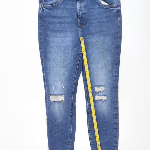 H&M Womens Blue Skinny Jeans Size 14 Distressed Stretch Denim