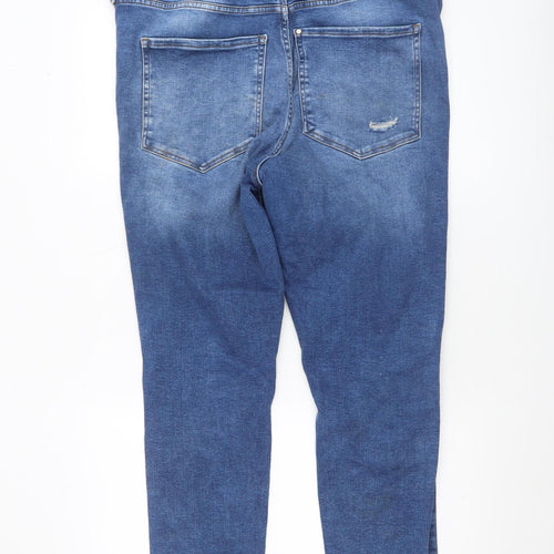 H&M Womens Blue Skinny Jeans Size 14 Distressed Stretch Denim
