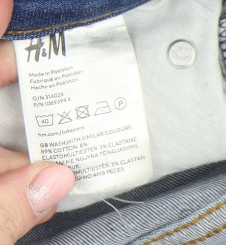 H&M Womens Blue Skinny Jeans Size 14 Distressed Stretch Denim