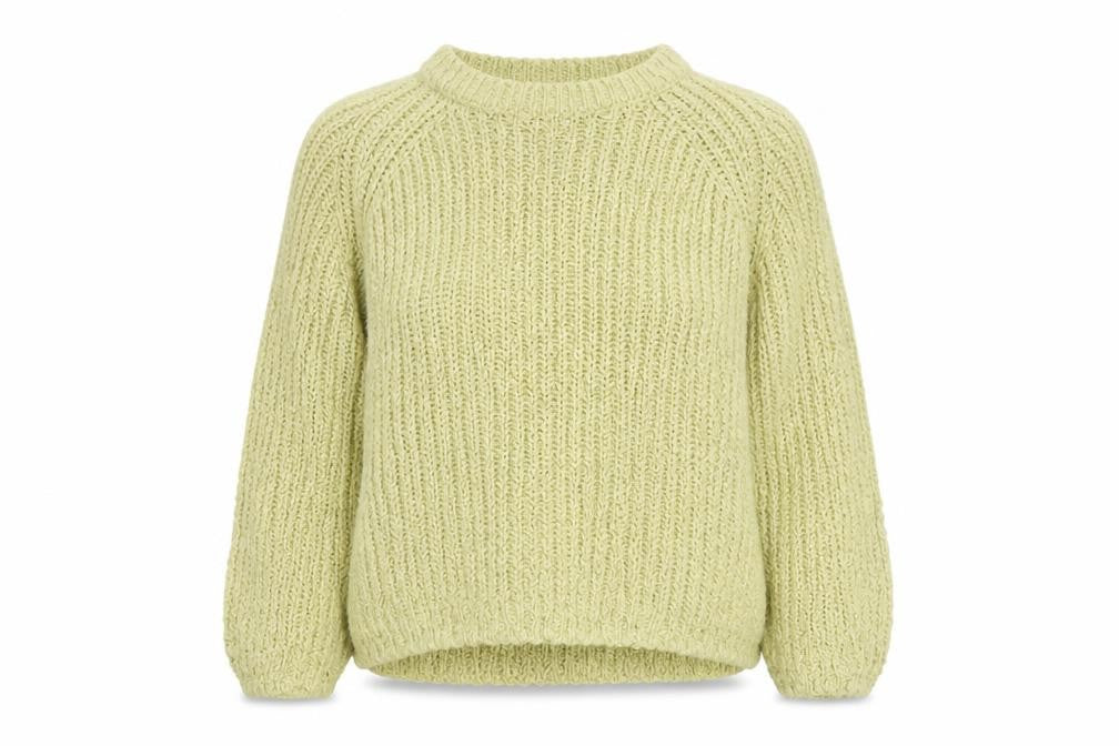 Front view of Gallery women’s green chunky knit cotton jumper, size L