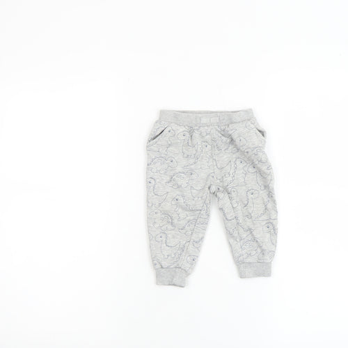 NPO Baby Grey Dinosaur Jogger Trousers 12 Months Unisex Cotton Blend
