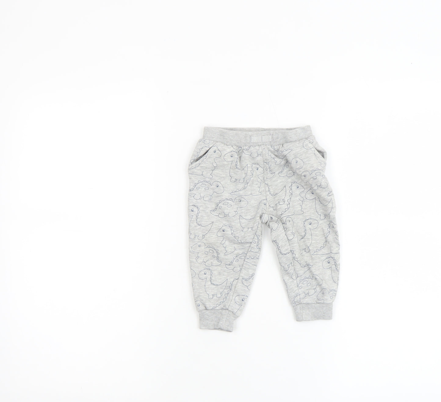NPO Baby Grey Dinosaur Jogger Trousers 12 Months Unisex Cotton Blend