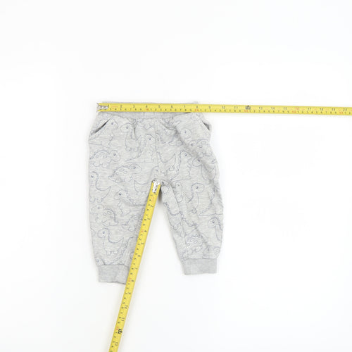 NPO Baby Grey Dinosaur Jogger Trousers 12 Months Unisex Cotton Blend