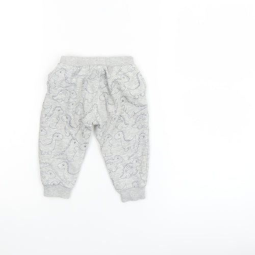 NPO Baby Grey Dinosaur Jogger Trousers 12 Months Unisex Cotton Blend
