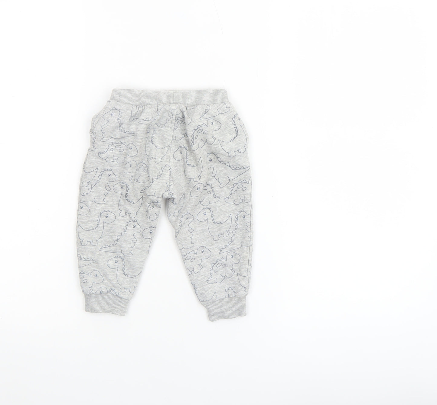 NPO Baby Grey Dinosaur Jogger Trousers 12 Months Unisex Cotton Blend