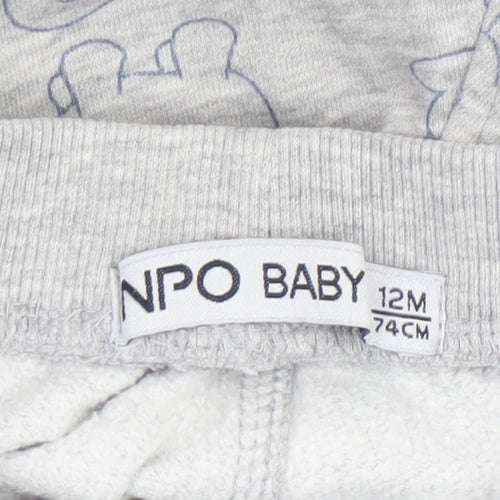 NPO Baby Grey Dinosaur Jogger Trousers 12 Months Unisex Cotton Blend