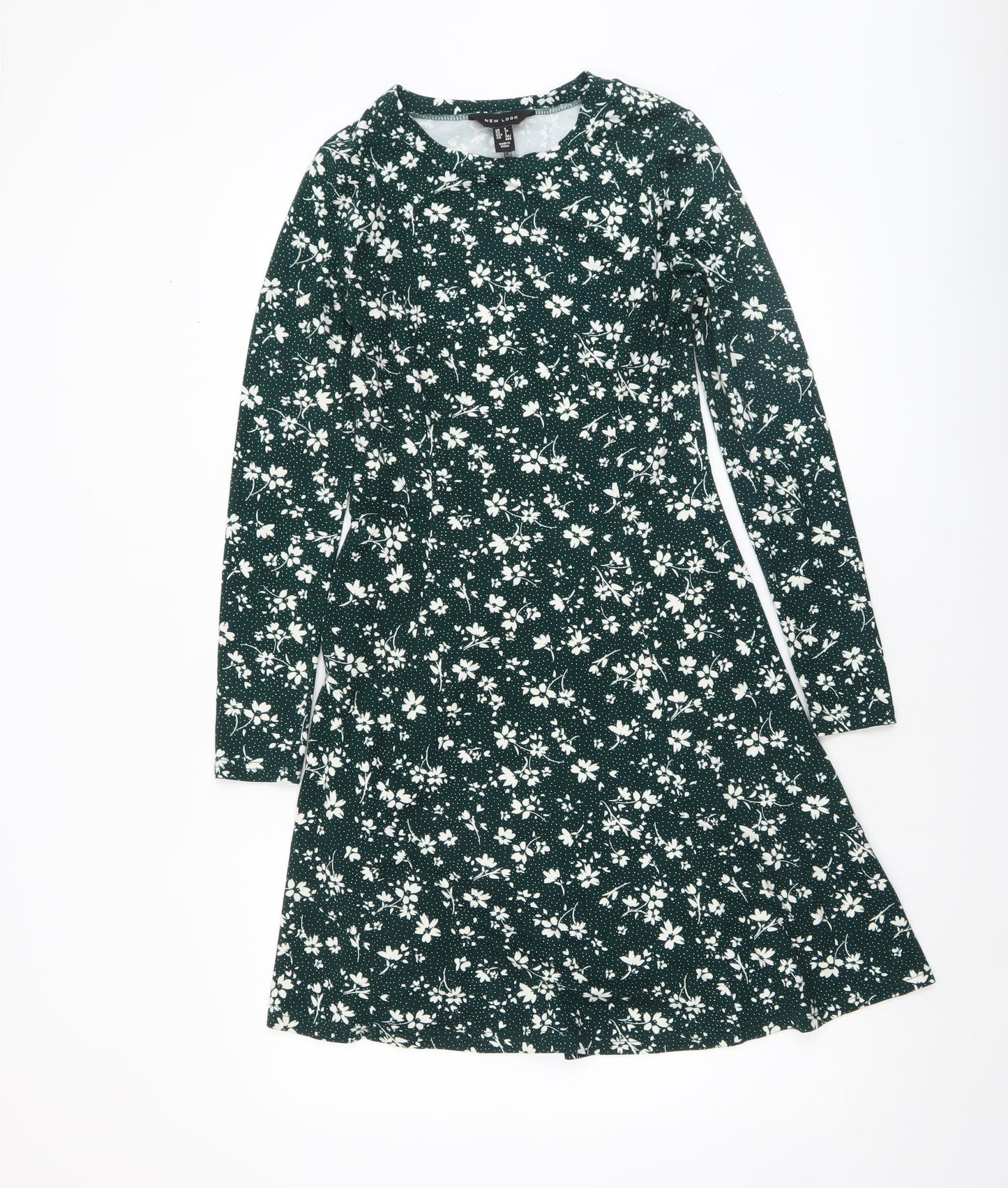 New Look Women’s Green Floral A-Line Knee Length Long Sleeve Dress Size 6