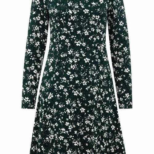 New Look Women’s Green Floral A-Line Knee Length Long Sleeve Dress Size 6