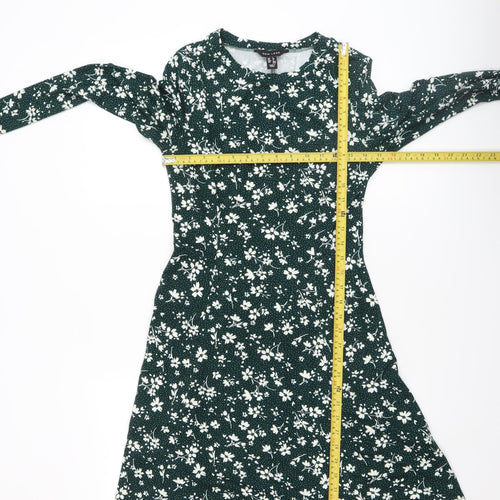 New Look Women’s Green Floral A-Line Knee Length Long Sleeve Dress Size 6