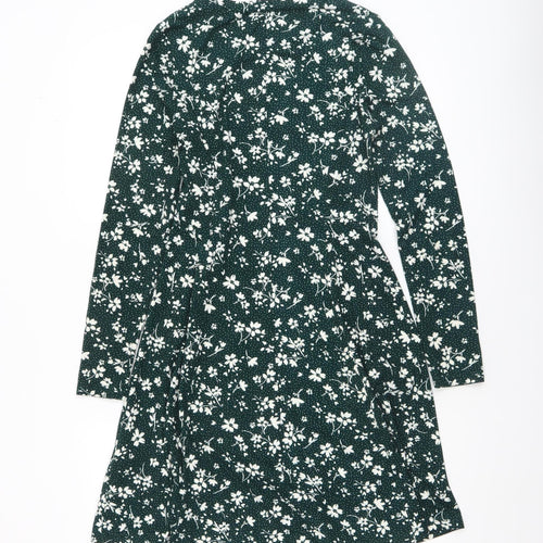 New Look Women’s Green Floral A-Line Knee Length Long Sleeve Dress Size 6