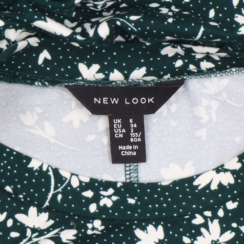 New Look Women’s Green Floral A-Line Knee Length Long Sleeve Dress Size 6