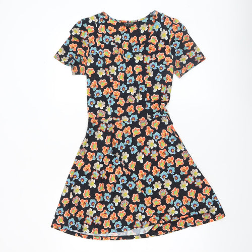 Topshop Women's Multicoloured Floral Fit & Flare Short Dress Size 6