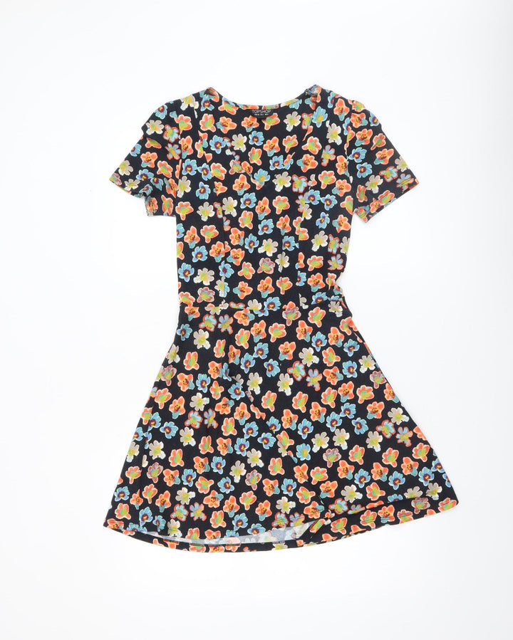 Topshop Women's Multicoloured Floral Fit & Flare Short Dress Size 6