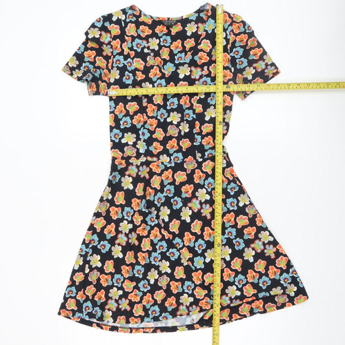Topshop Women's Multicoloured Floral Fit & Flare Short Dress Size 6