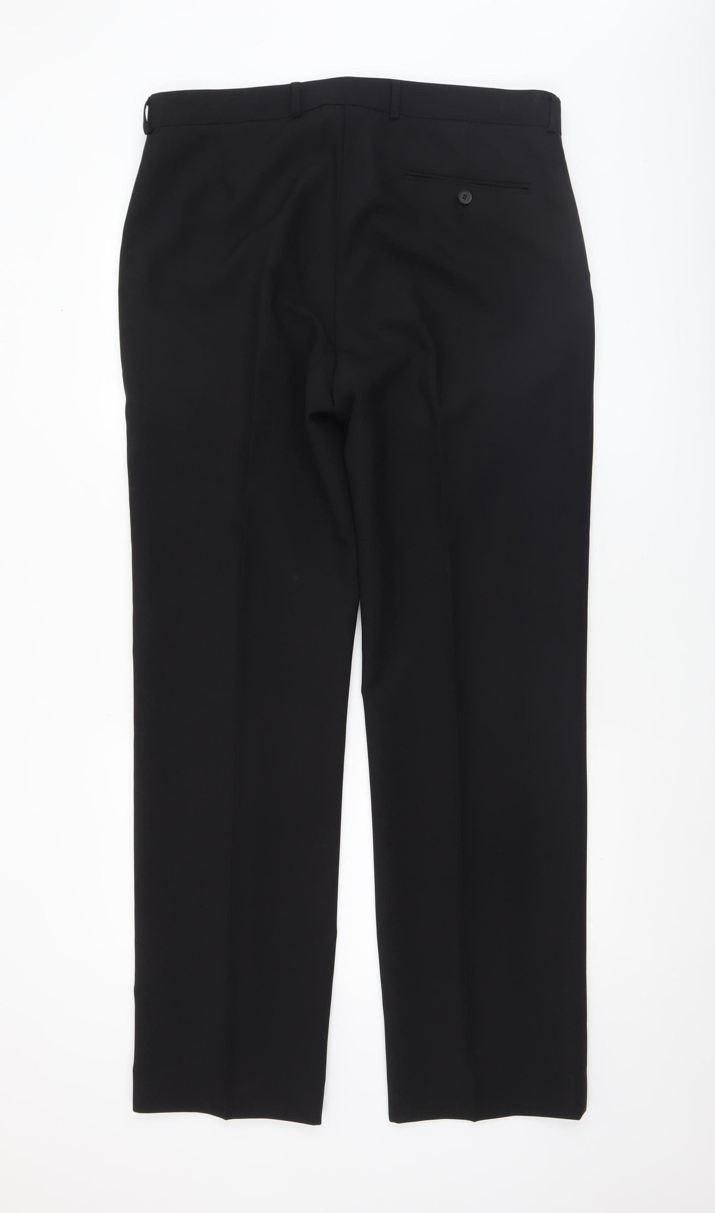 George Men's Black Regular Fit Dress Trousers 36W 33L Polyester