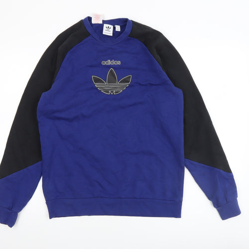 Adidas Boys Blue Black Crew Neck Pullover Sweatshirt XL 15-16Y