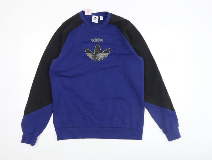 Adidas Boys Blue Black Crew Neck Pullover Sweatshirt XL 15-16Y