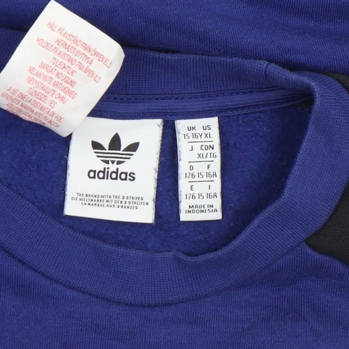 Adidas Boys Blue Black Crew Neck Pullover Sweatshirt XL 15-16Y