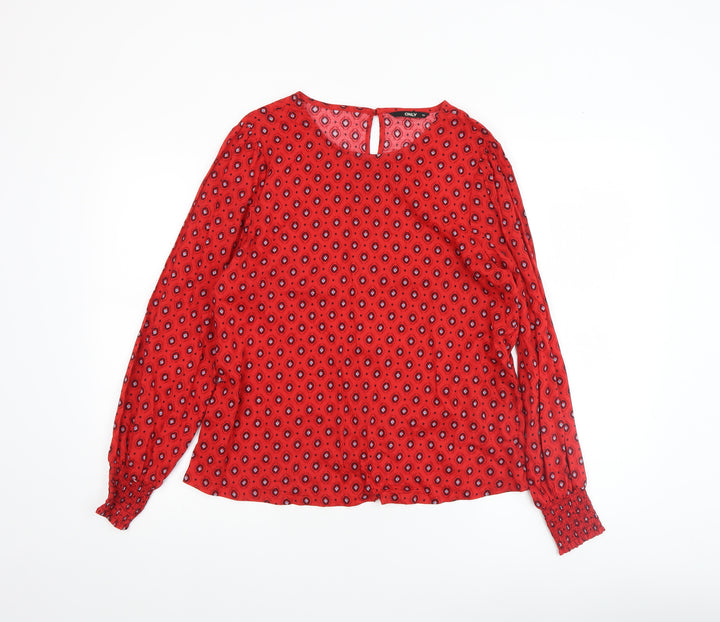 ONLY Women Red Geometric Long Sleeve Viscose Blouse Size 8