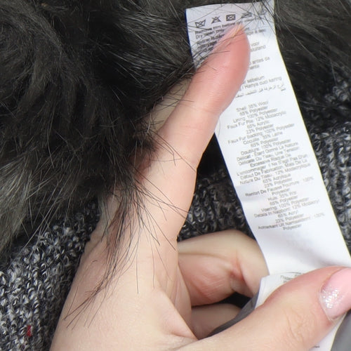 New Look Womens Grey Faux Fur Collar Wool Blend Mid-Length Overcoat Size 6