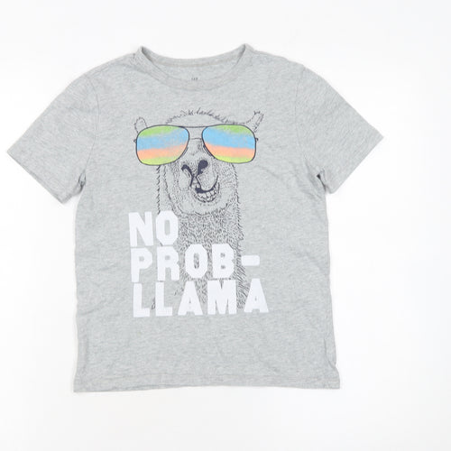 GAP Kids Boys Grey No Prob-llama Graphic Short Sleeve T-Shirt M