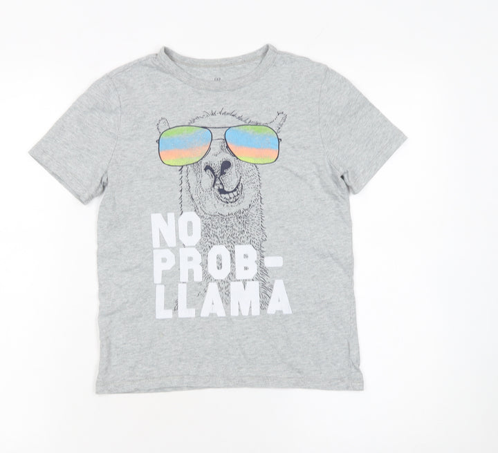 GAP Kids Boys Grey No Prob-llama Graphic Short Sleeve T-Shirt M