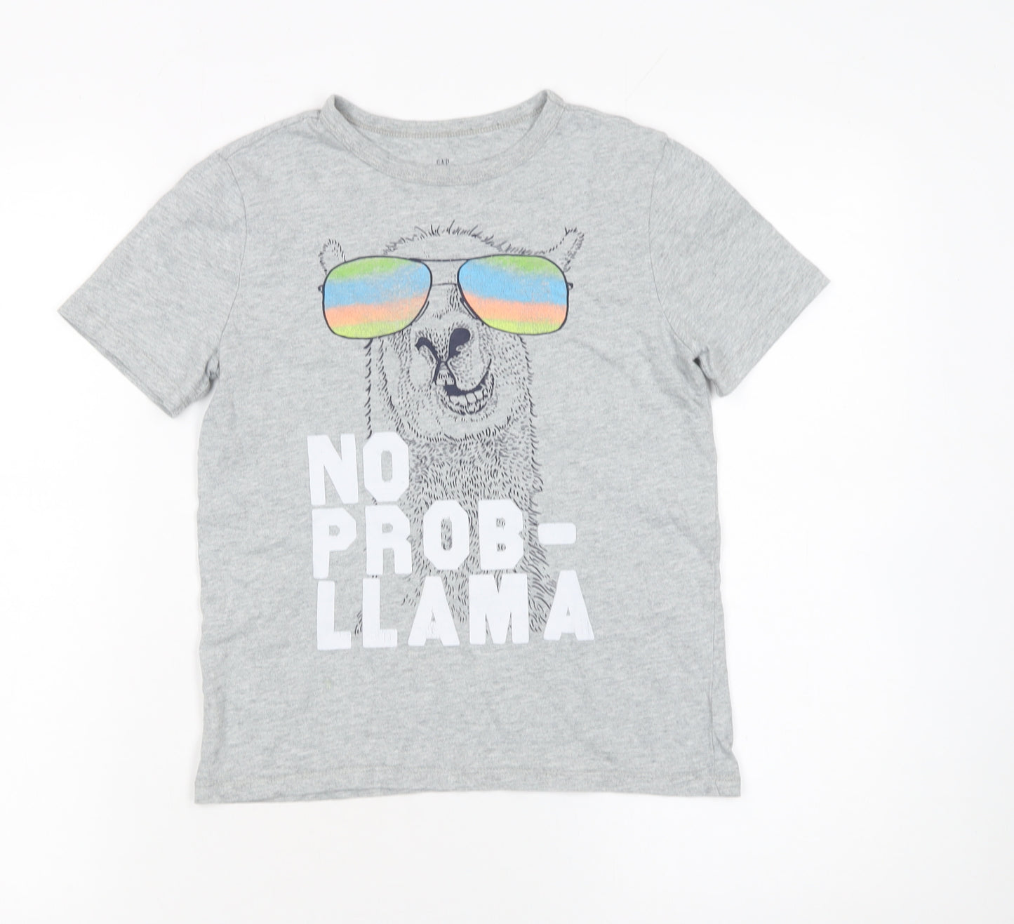 GAP Kids Boys Grey No Prob-llama Graphic Short Sleeve T-Shirt M