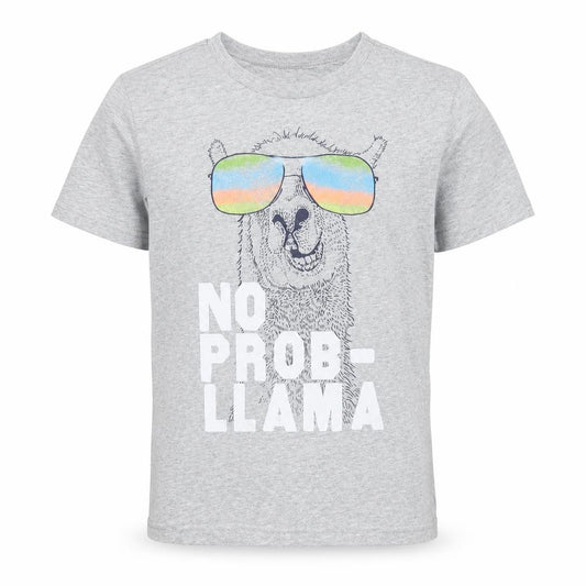 Front view of Gap Kids boys’ grey no prob-llama graphic short sleeve t-shirt m