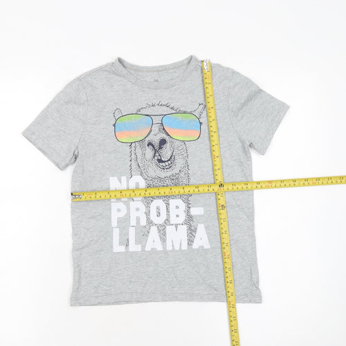 GAP Kids Boys Grey No Prob-llama Graphic Short Sleeve T-Shirt M