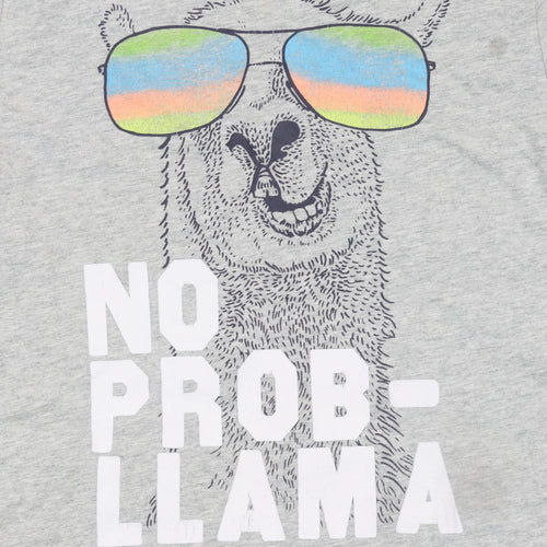 GAP Kids Boys Grey No Prob-llama Graphic Short Sleeve T-Shirt M