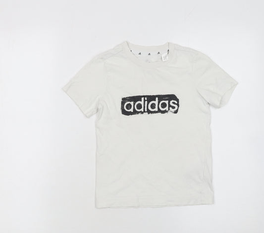 Adidas Boys White Logo Cotton Short Sleeve T-Shirt 5-6 Years