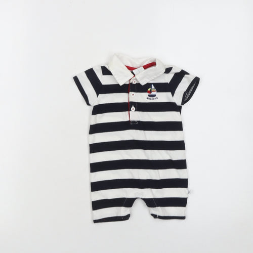 Debenhams Newborn Boys Navy & White Striped Romper Babygrow 100% Cotton