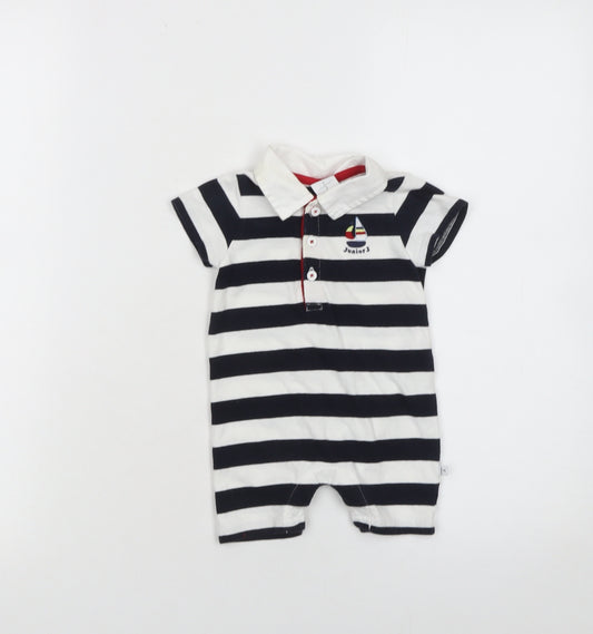 Debenhams Newborn Boys Navy & White Striped Romper Babygrow 100% Cotton